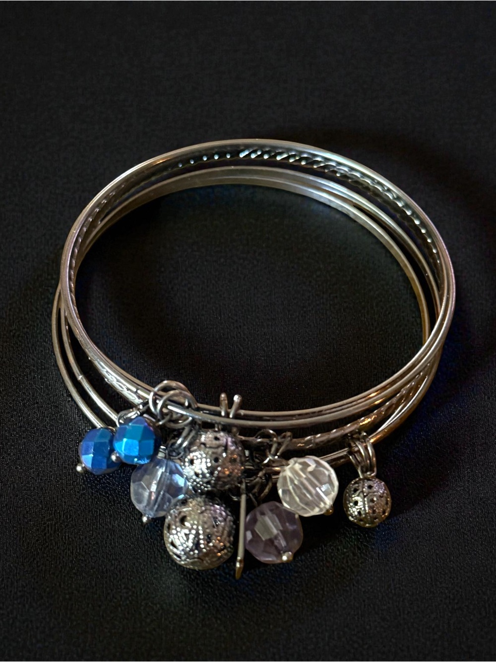 American Glamour silver tone charm bangle bracelets